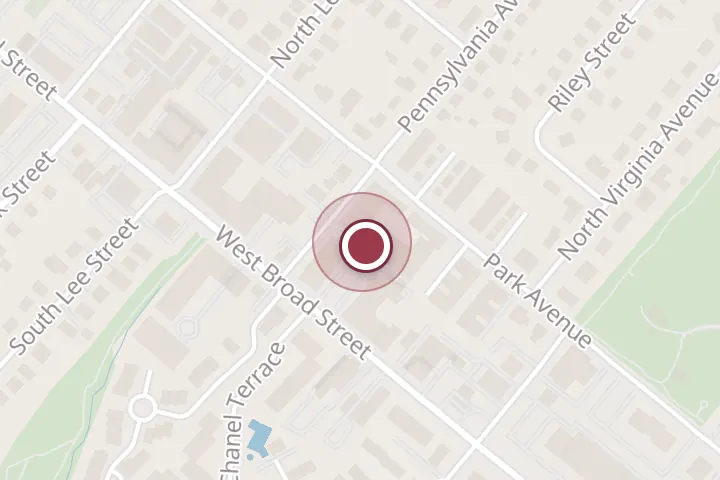 Street map around 444 W Broad St # C, Falls Church, with a pin at The Barberhan Grooming Lounge