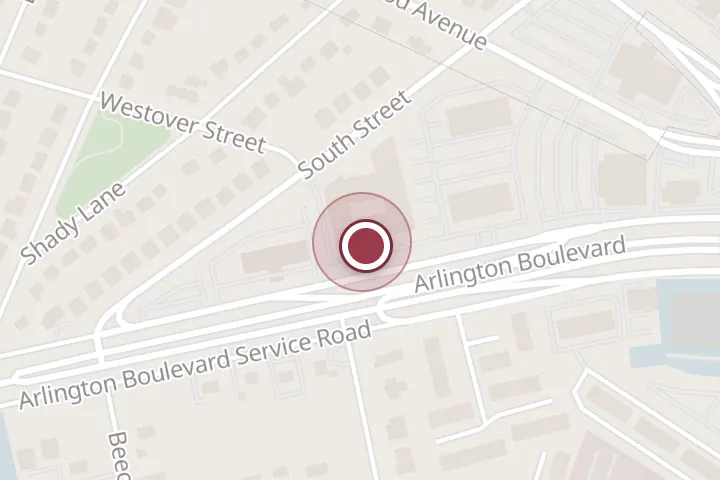 Street map around 6410 Arlington Blvd Ste E, Falls Church, with a pin at The Casual Pint of Falls Church