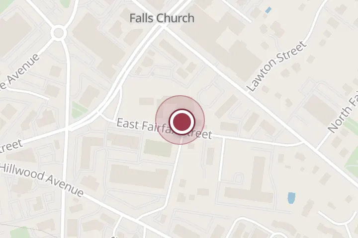 Street map around 115 E Fairfax St, Falls Church, with a pin at The Falls Church Episcopal
