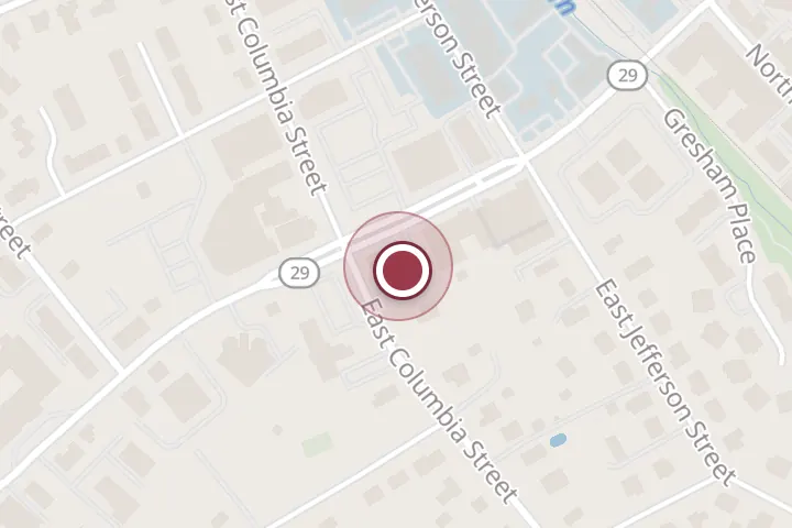 Street map around 400 N Washington St Suite 204, Falls Church, with a pin at The Perfect Workout