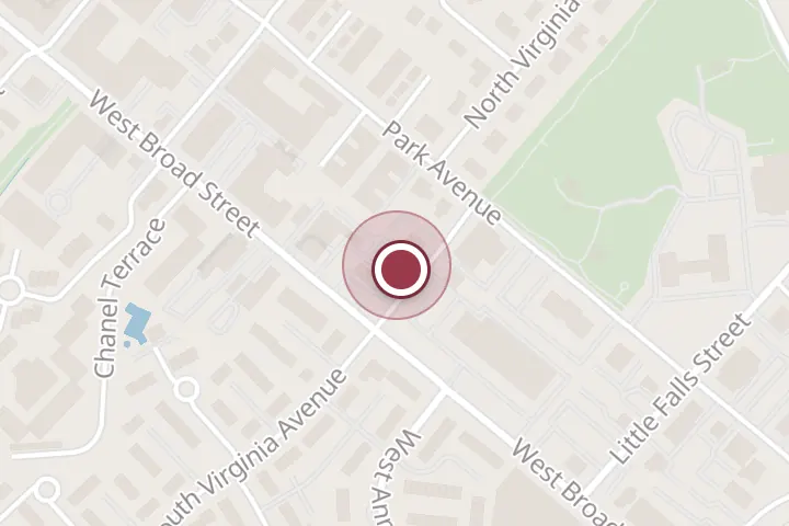 Street map around 105 N Virginia Ave Unit 205, Falls Church, with a pin at Threading Place