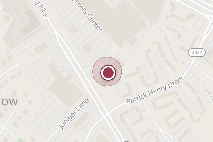 Street map around 6385 Seven Corners Center, Falls Church, with a pin at Tiffany's Bakery