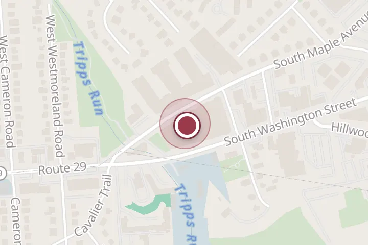 Street map around 455 S Maple Ave, Falls Church, with a pin at Tinner Hill Hair Salon