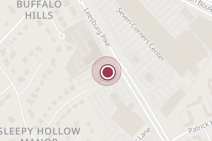 Street map around 6231 Leesburg Pike, Falls Church, with a pin at trimark commercial real estate
