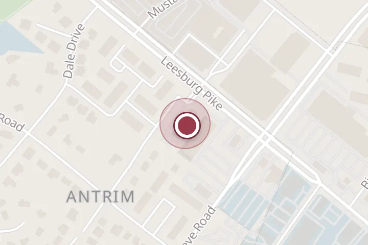 Street map around 7121 Leesburg Pike Ste 204, Falls Church, with a pin at Tysons Dental Corner