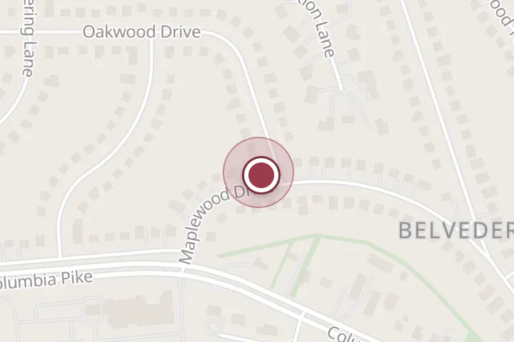 Street map around 6450 Maplewood Dr, Falls Church, with a pin at Veliz Contractors Inc