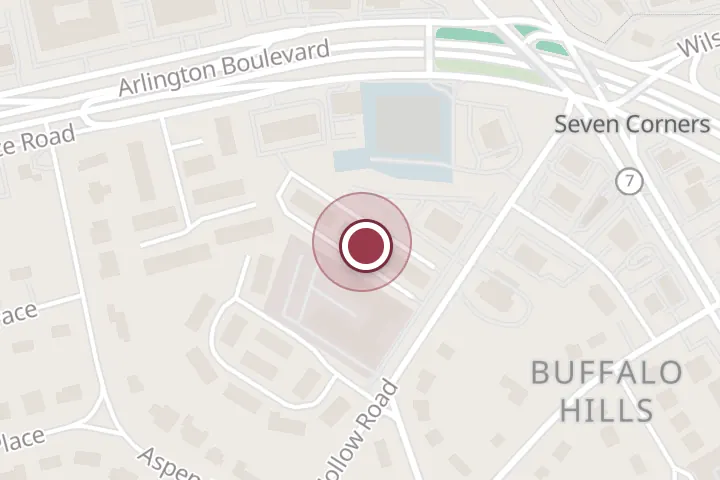 Street map around 6404 Seven Corners Pl M, Falls Church, with a pin at Vina Chiropractic Clinic