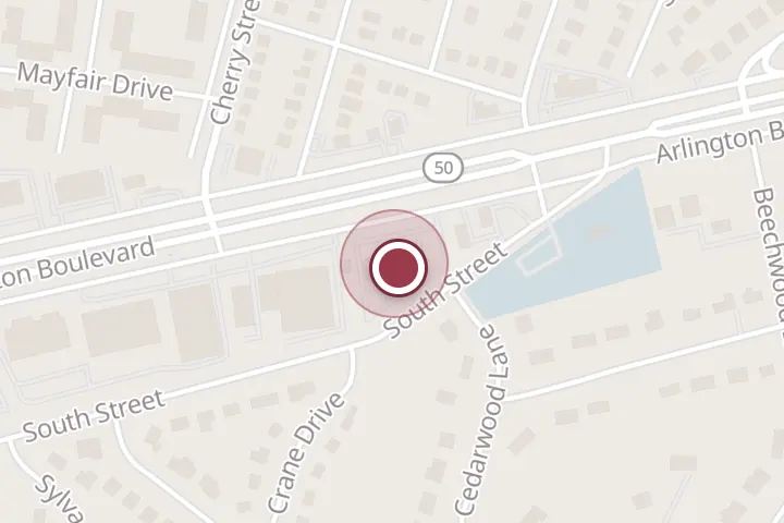 Street map around 6521 Arlington Blvd #308, Falls Church, with a pin at Virginia Injury Law