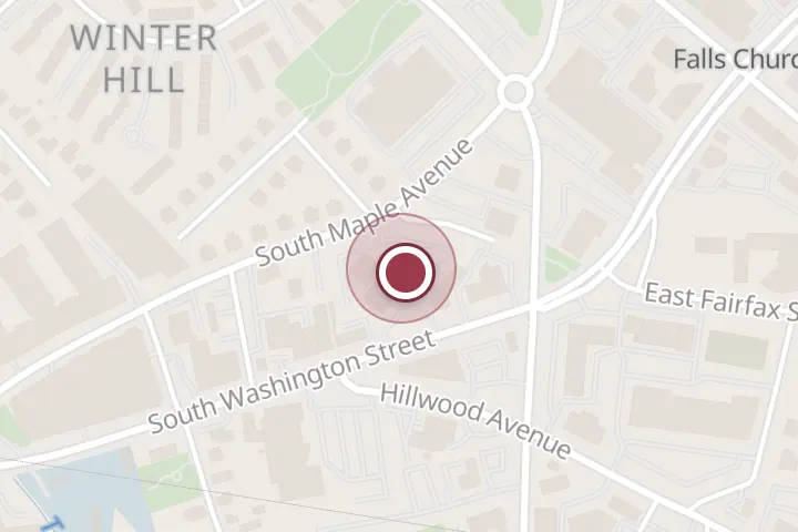 Street map around 350 S Washington St Ste 300, Falls Church, with a pin at Virginia Integrity Realty