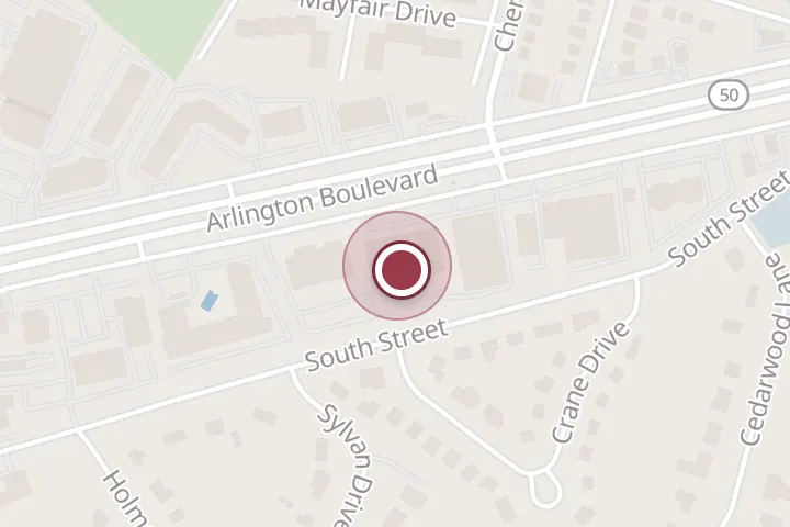 Street map around 6565 Arlington Blvd #400, Falls Church, with a pin at Virginia Retina Specialists
