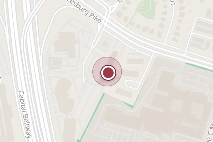 Street map around 7777 Leesburg Pike #203s, Falls Church, with a pin at Viva Eyelash - Eyelash Extensions
