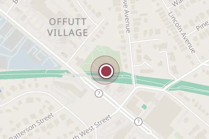 Street map around 1048 W Broad St, Falls Church, with a pin at West End Park