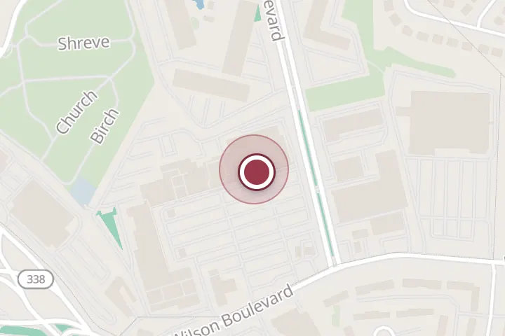 Street map around 6751 Wilson Blvd, Falls Church, with a pin at Wing Sheng Bakery