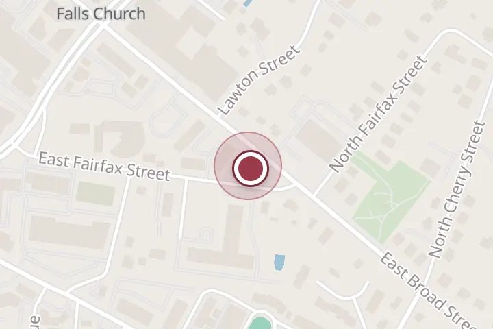 Street map around 210 E Broad St Suite 103, Falls Church, with a pin at World Insurance Associates LLC