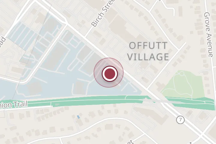 Street map around 1109 W Broad St, Falls Church, with a pin at Y Noodles
